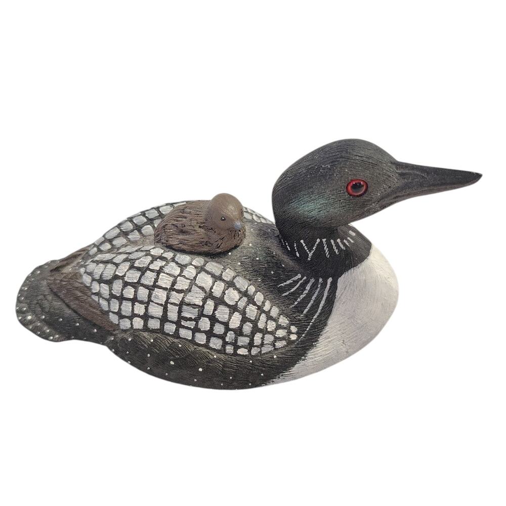 Jennings Decoy Co. Loon w/baby Hand Painted Signed Artist ResinHandcrafted USA